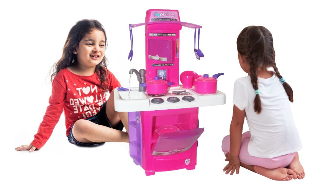 Brinquedo Cozinha Completa + Acessórios Big Star 16 Peças Cor Rosa