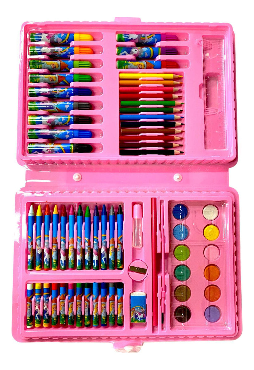 Ninho Boy 68 peças Cor Unicornio Maleta Pintura Infantil Estojo Escolar Canetinha